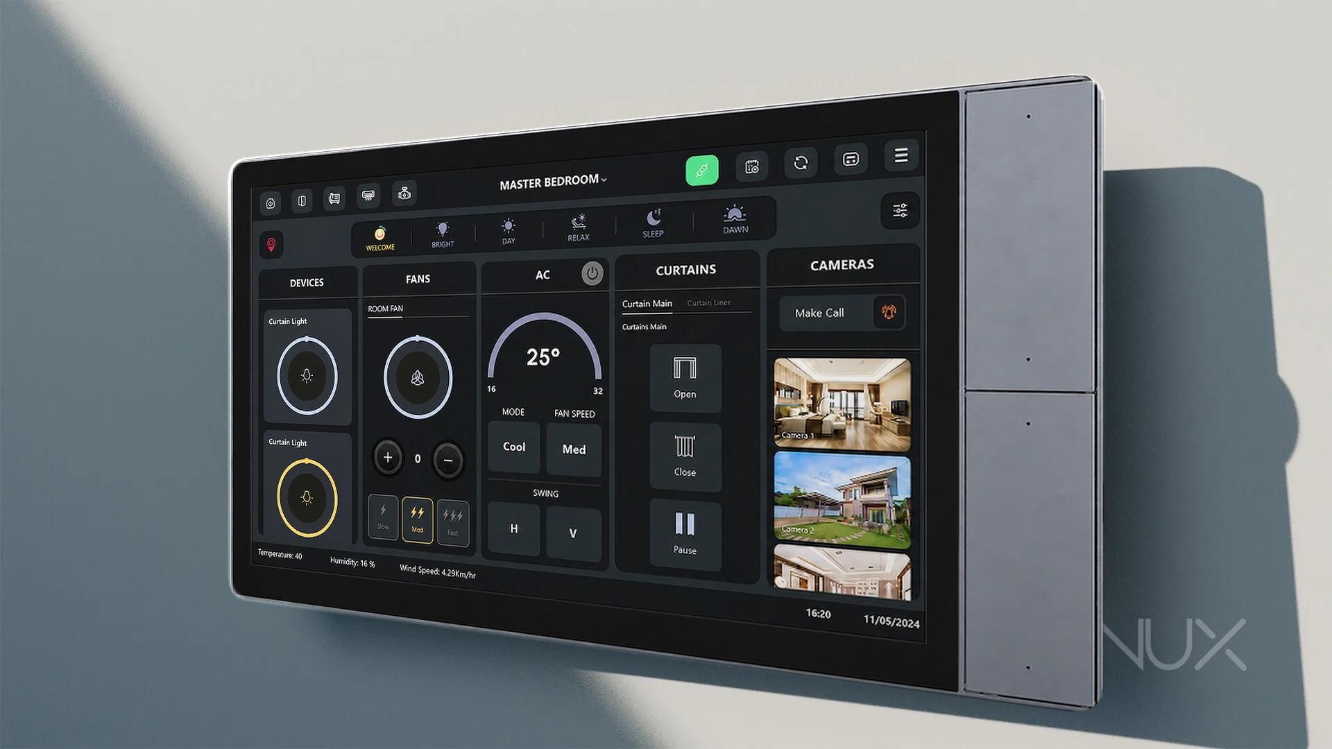 Wohnux 10-inch control panel on a wall
